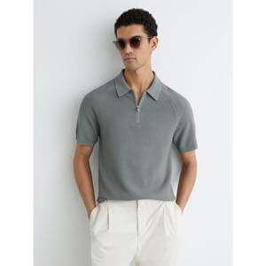 REISS Estate Textured-Knit Half-Zip Polo Shirt